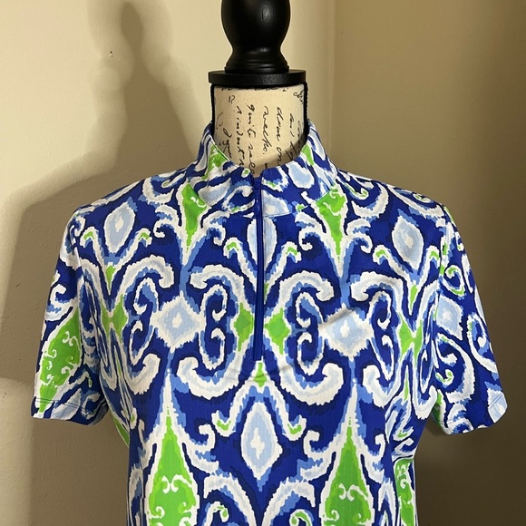 IBKUL Blue and Green Abstract Top - Picture 2 of 6